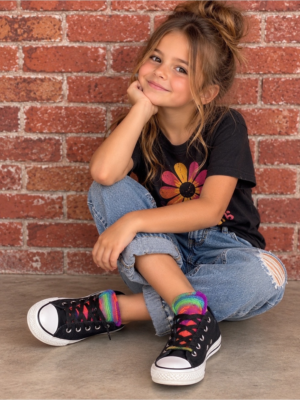 Converse All Star Black Low Top Rainbow Tulle Lace Up Canvas Sneakers